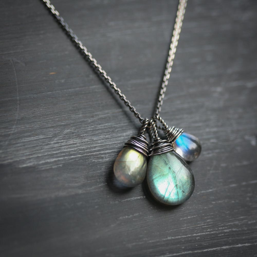 Three Sisters - Labradorite Wire Wrapped Sterling Silver Necklace