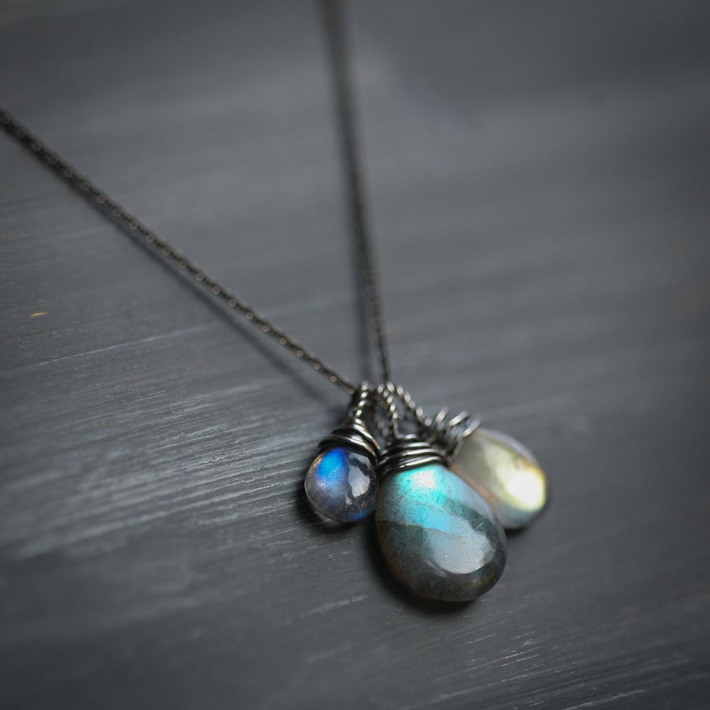 Three Sisters - Labradorite Wire Wrapped Sterling Silver Necklace
