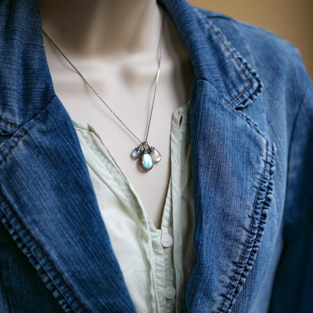 Three Sisters - Labradorite Wire Wrapped Sterling Silver Necklace