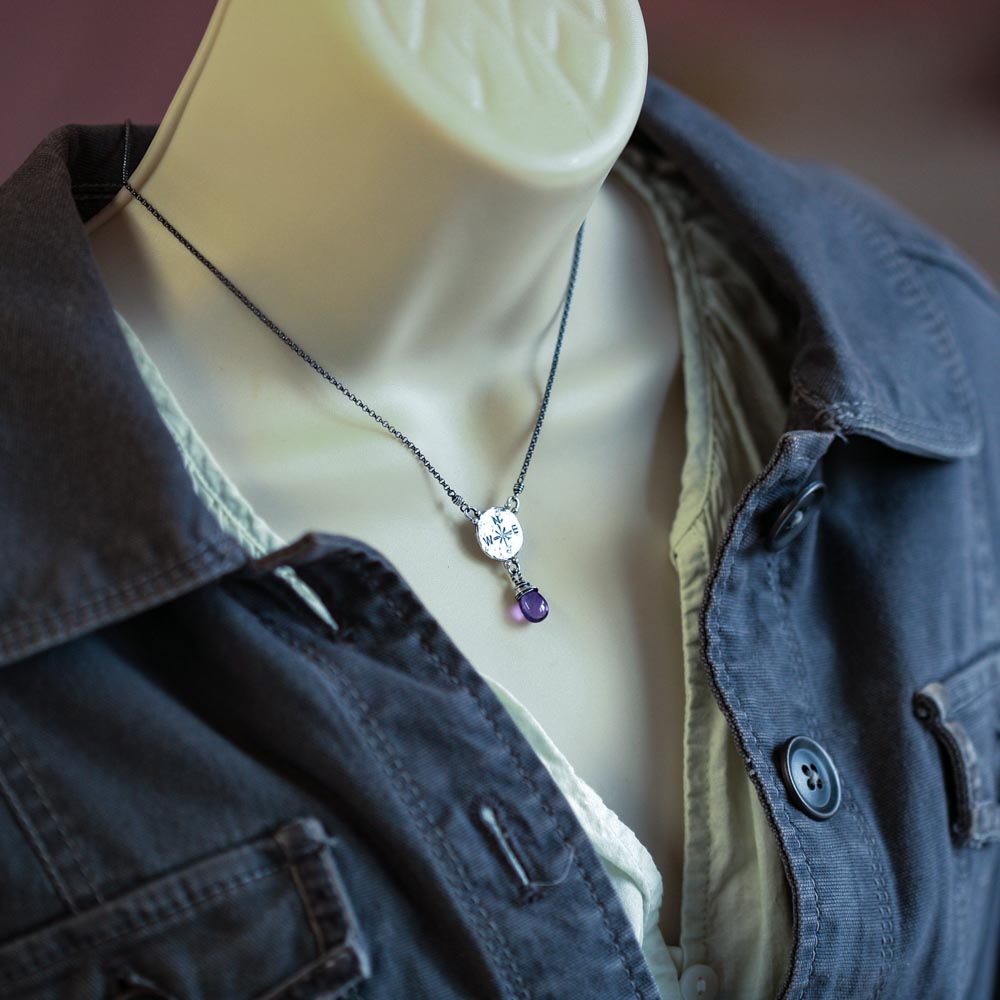 Find Your Way - Amethyst with Compass Charm Sterling Silver Necklace