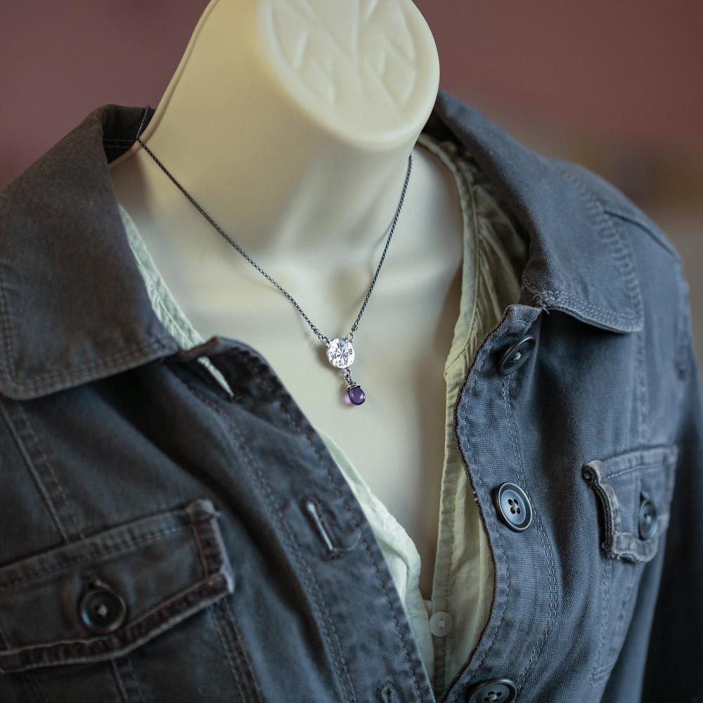 Find Your Way - Amethyst with Compass Charm Sterling Silver Necklace