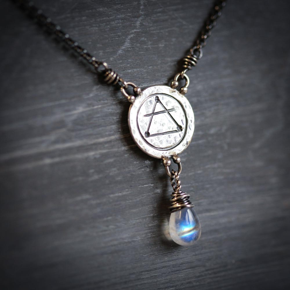 Elements: Air - Rainbow Moonstone with Alchemy Charm Sterling Silver Necklace