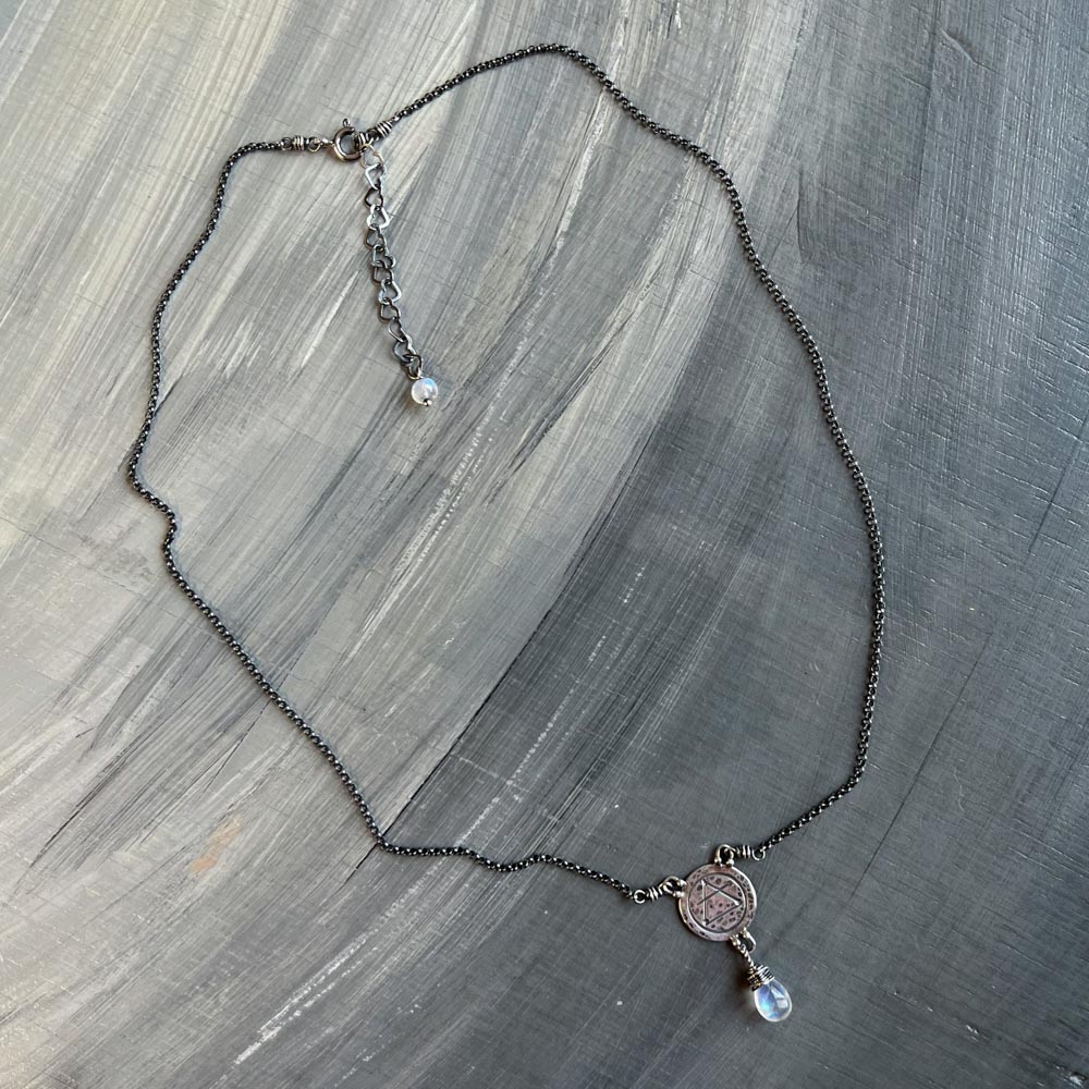 Elements: Air - Rainbow Moonstone with Alchemy Charm Sterling Silver Necklace