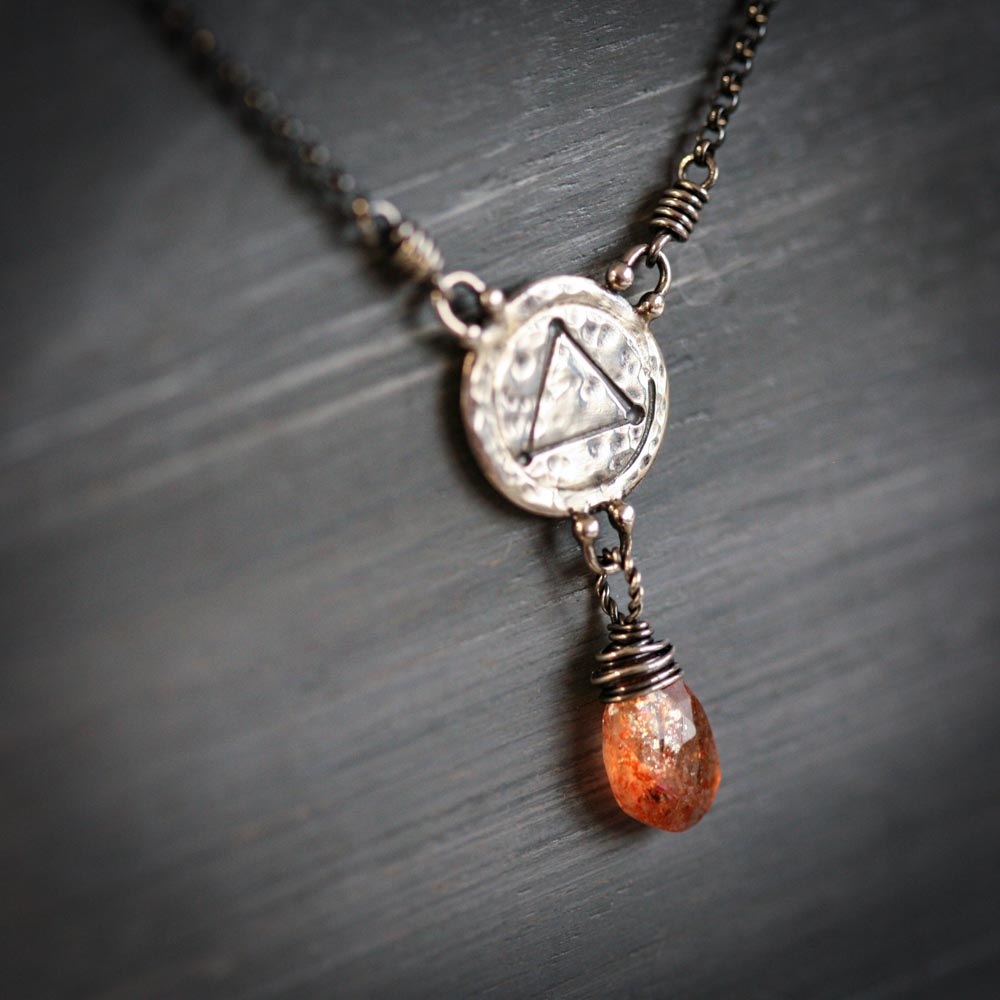 Elements: Fire - Sunstone with Alchemy Charm Sterling Silver Necklace