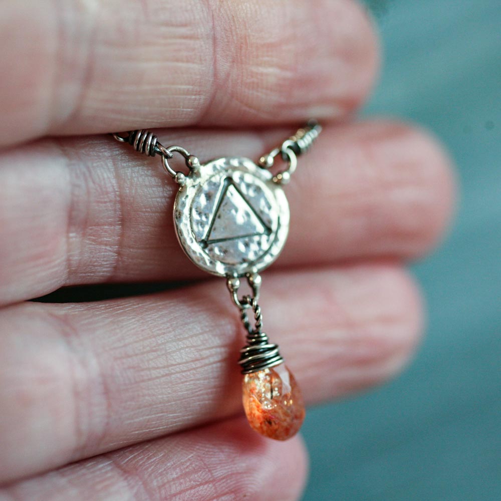Elements: Fire - Sunstone with Alchemy Charm Sterling Silver Necklace