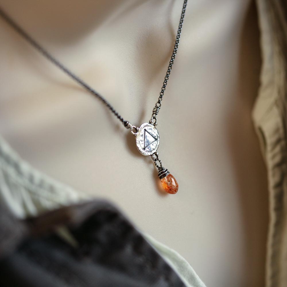 Elements: Fire - Sunstone with Alchemy Charm Sterling Silver Necklace