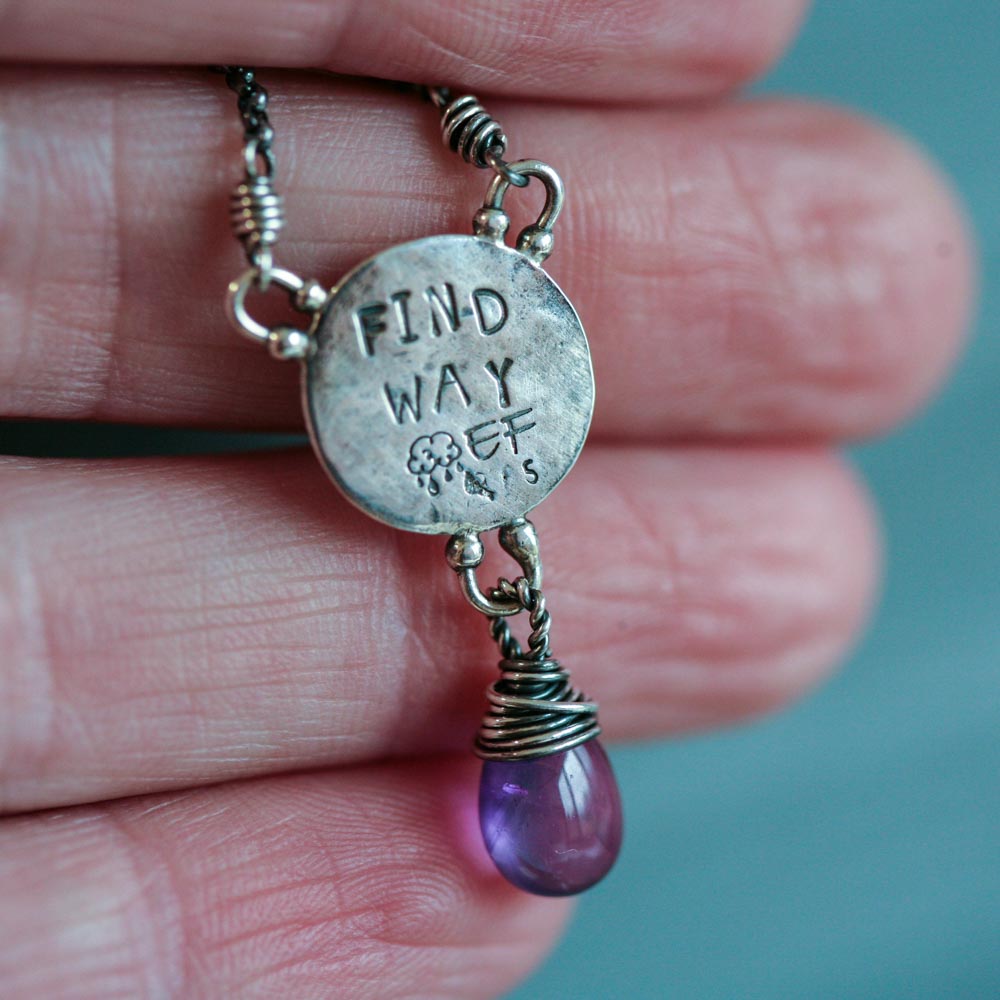 Find Your Way - Amethyst with Compass Charm Sterling Silver Necklace