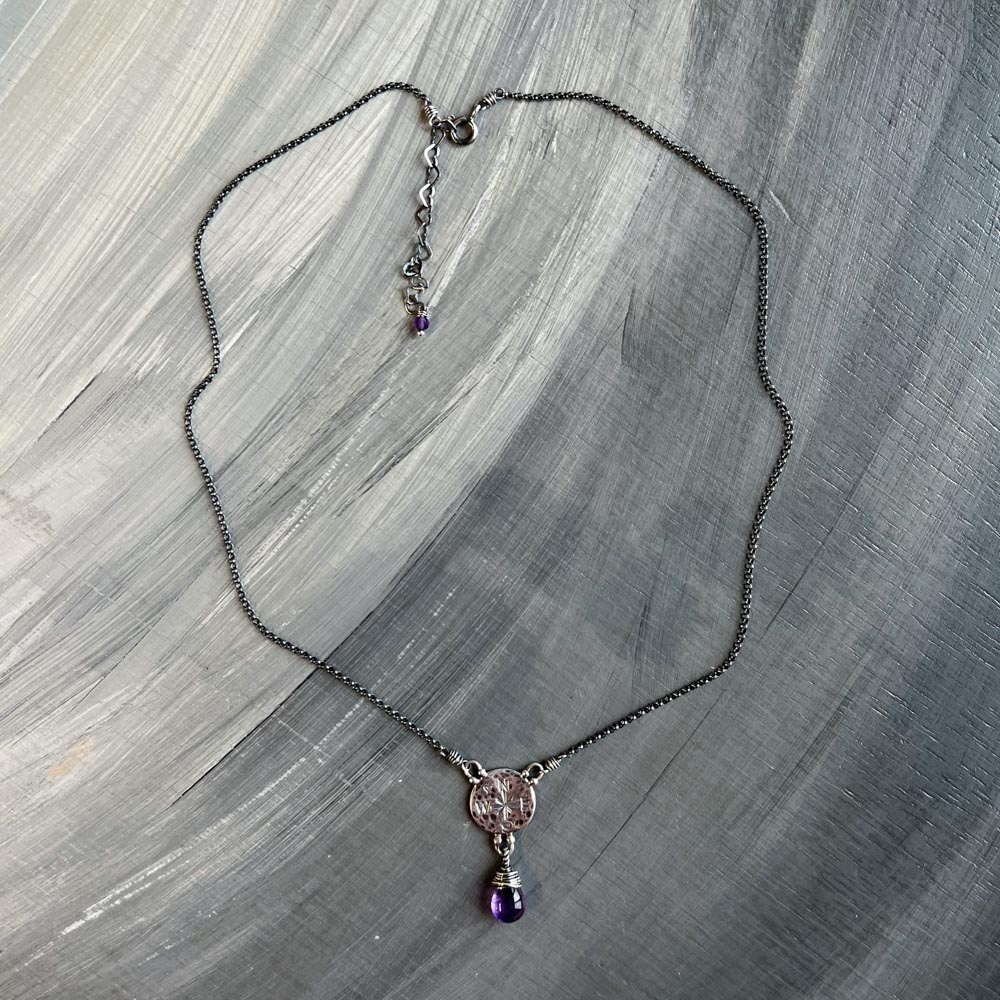 Find Your Way - Amethyst with Compass Charm Sterling Silver Necklace