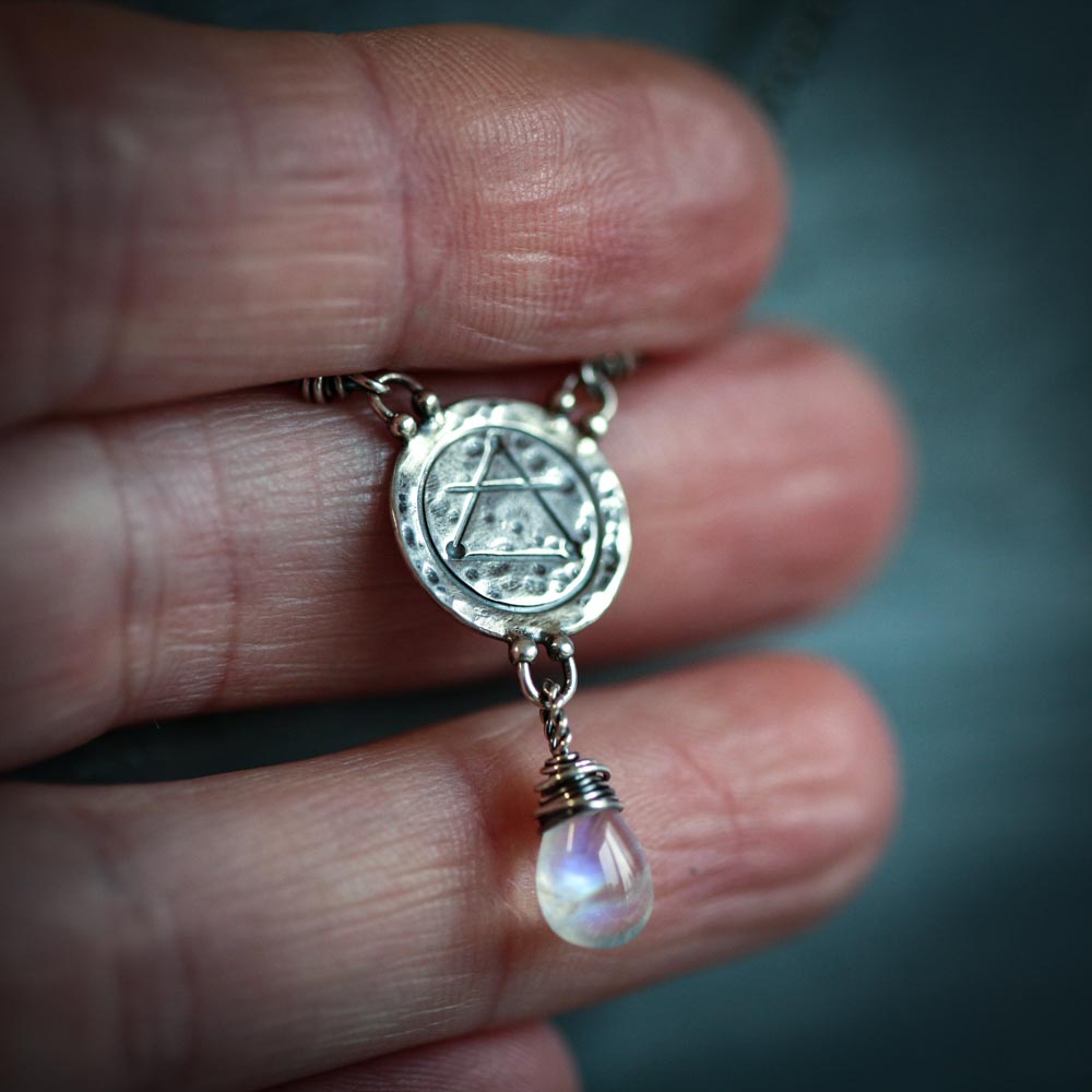 Elements: Air - Rainbow Moonstone with Alchemy Charm Sterling Silver Necklace