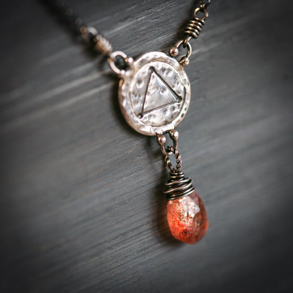 Elements: Fire - Sunstone with Alchemy Charm Sterling Silver Necklace