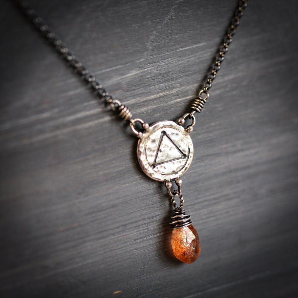 Elements: Fire - Sunstone with Alchemy Charm Sterling Silver Necklace