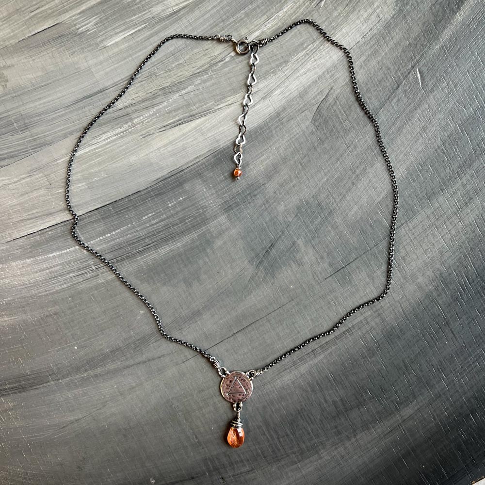 Elements: Fire - Sunstone with Alchemy Charm Sterling Silver Necklace