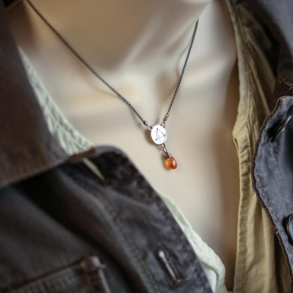 Elements: Fire - Sunstone with Alchemy Charm Sterling Silver Necklace
