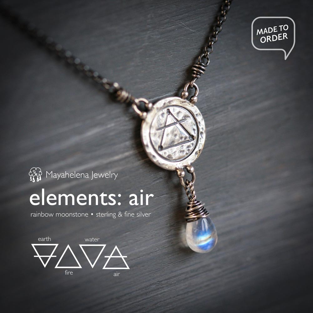 Elements: Air - Rainbow Moonstone with Alchemy Charm Sterling Silver Necklace