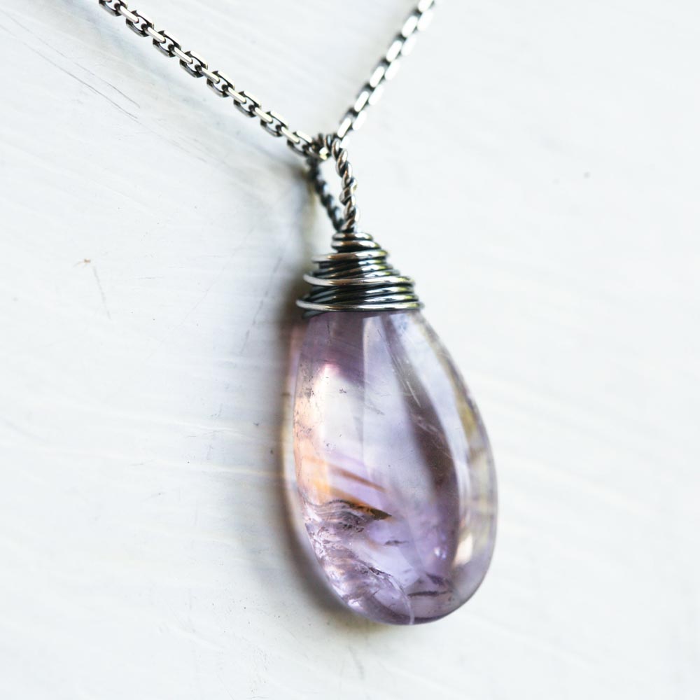 Spellbound - Phantom Amethyst Wire Wrapped Sterling Silver Pendant Necklace - February Birthstone