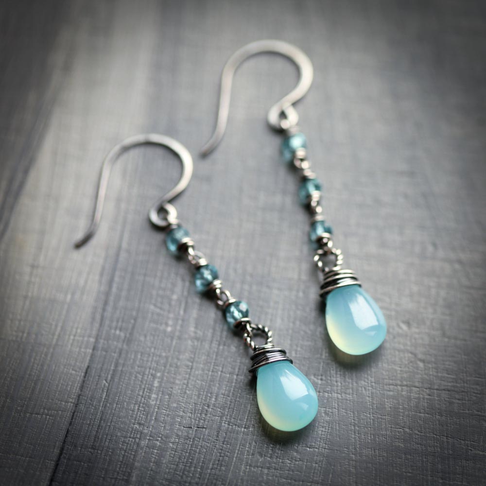 il_fullxfull.5315317168_d05d.jpg Rain Season - Aqua Chalcedony and Apatite Sterling Silver Earrings