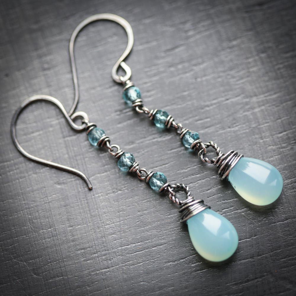 il_fullxfull.5315317176_pq2o.jpg Rain Season - Aqua Chalcedony and Apatite Sterling Silver Earrings