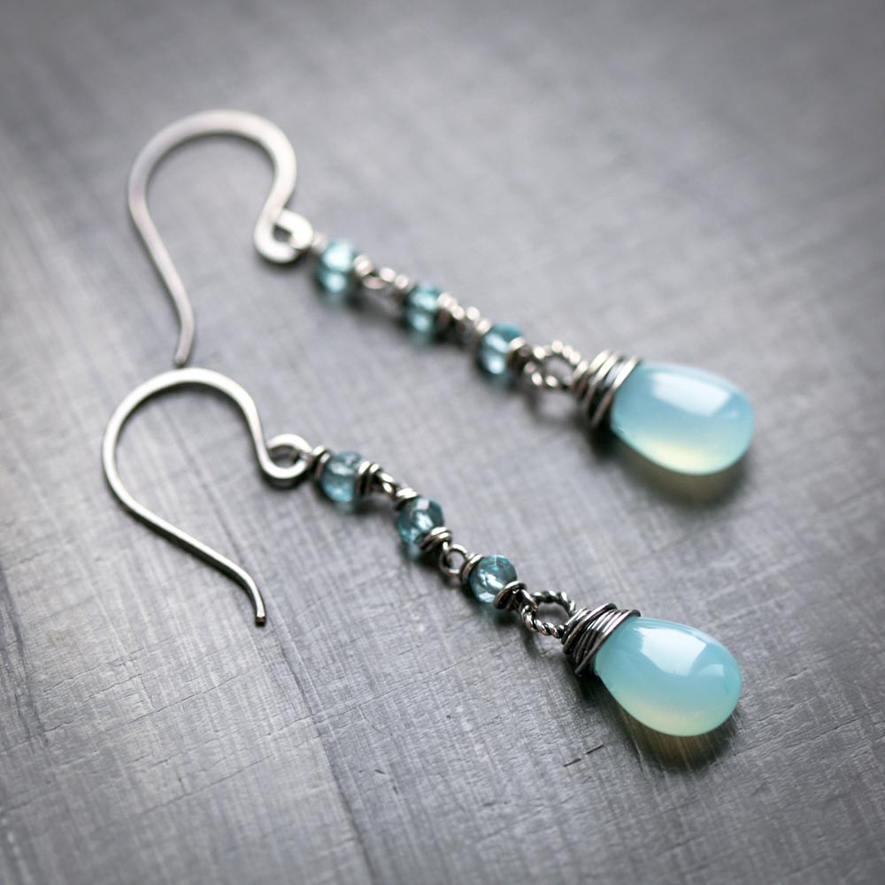 il_fullxfull.5363491101_o5bh.jpg Rain Season - Aqua Chalcedony and Apatite Sterling Silver Earrings