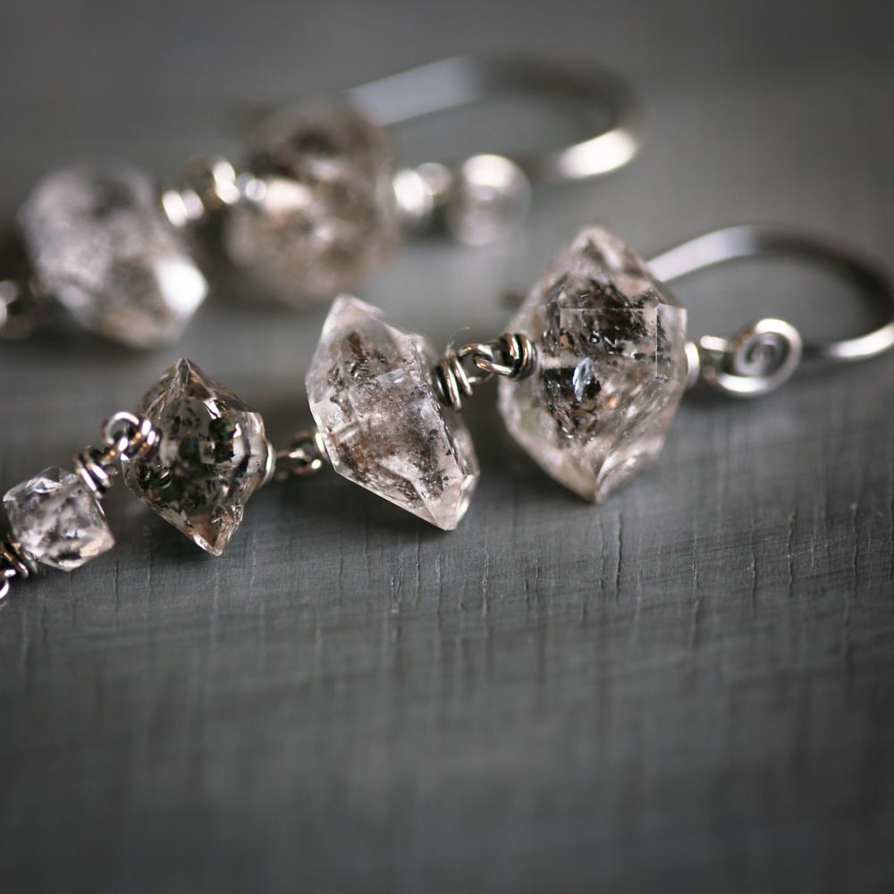 It's Raining Diamonds on Saturn - Included Herkimer Diamond Quartz Oxidized Sterling Silver Earrings
