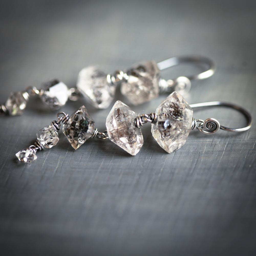 It's Raining Diamonds on Saturn - Included Herkimer Diamond Quartz Oxidized Sterling Silver Earrings