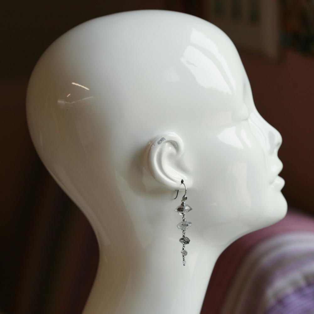 It's Raining Diamonds on Saturn - Included Herkimer Diamond Quartz Oxidized Sterling Silver Earrings
