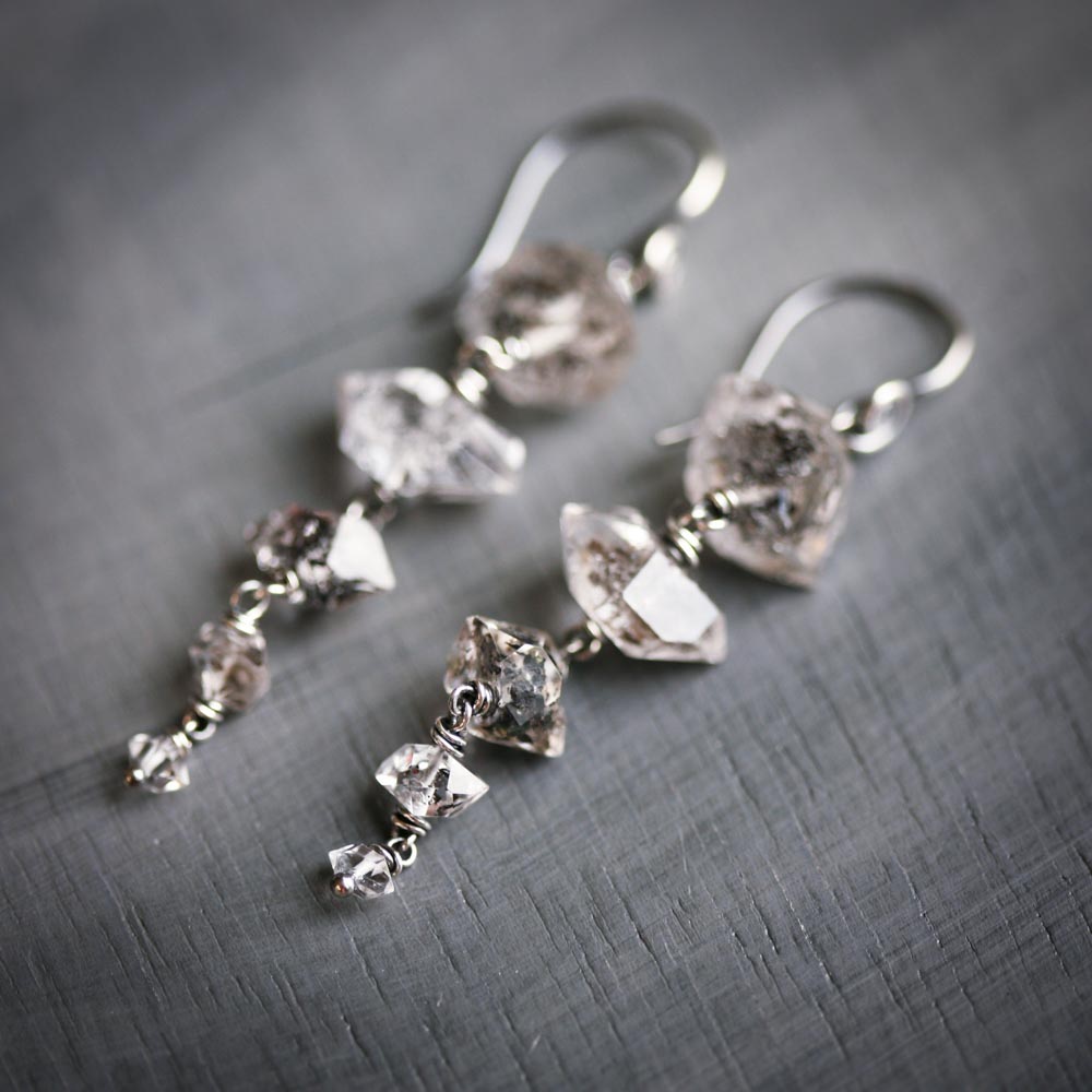 It's Raining Diamonds on Saturn - Included Herkimer Diamond Quartz Oxidized Sterling Silver Earrings