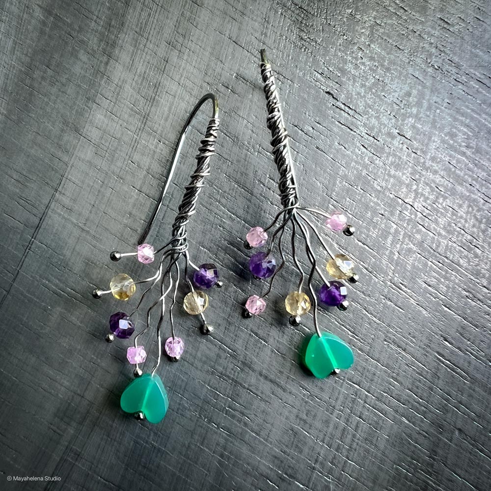 Chalcedony Heart Sterling Silver Earrings: Amethyst Citrine Jewelry