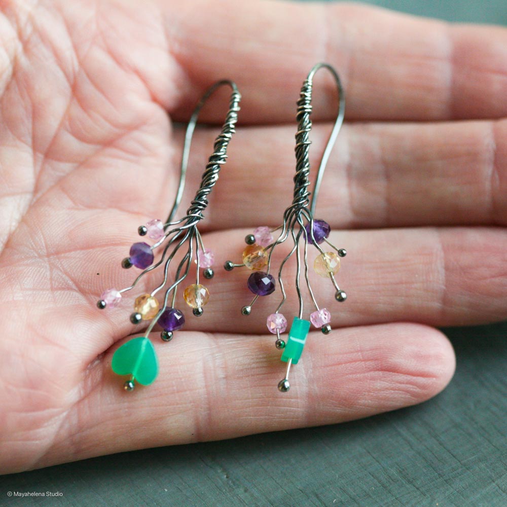 Chalcedony Heart Sterling Silver Earrings: Amethyst Citrine Jewelry