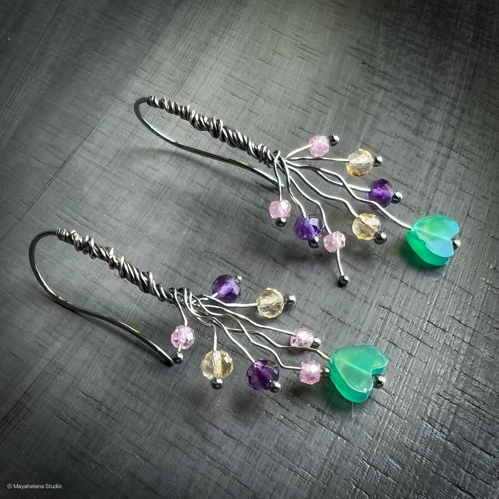 Chalcedony Heart Sterling Silver Earrings: Amethyst Citrine Jewelry
