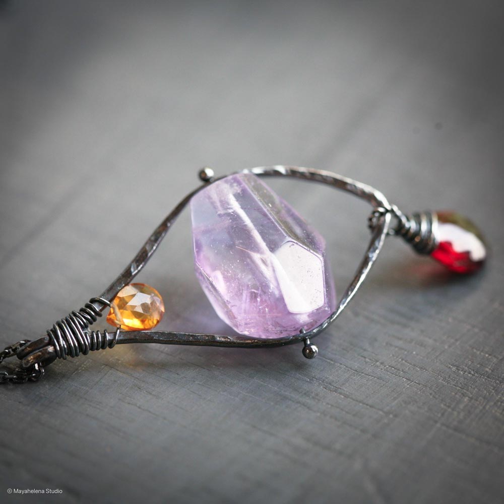 il_fullxfull.6156968074_aj5l.jpg Serenity - Amethyst Garnet Citrine Sterling Silver Pendant Necklace