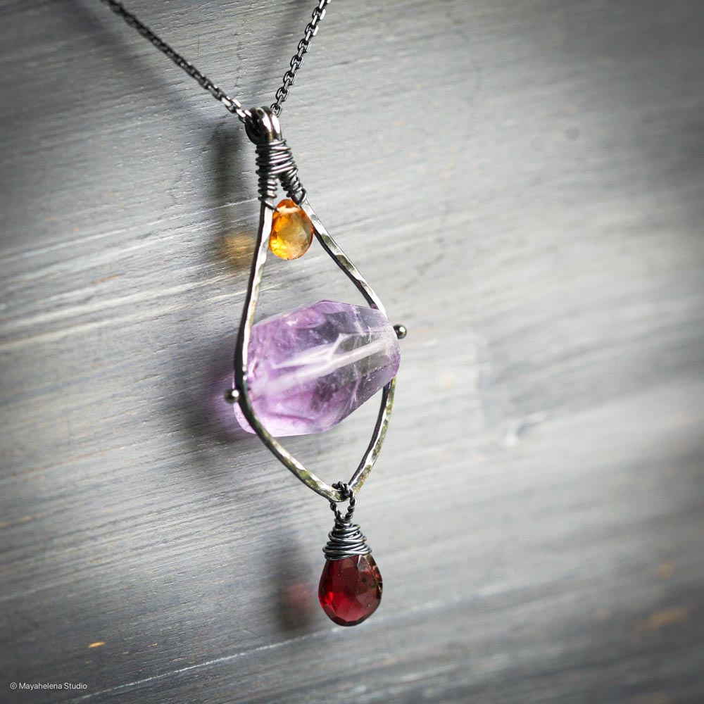 il_fullxfull.6156968088_aq72.jpg Serenity - Amethyst Garnet Citrine Sterling Silver Pendant Necklace