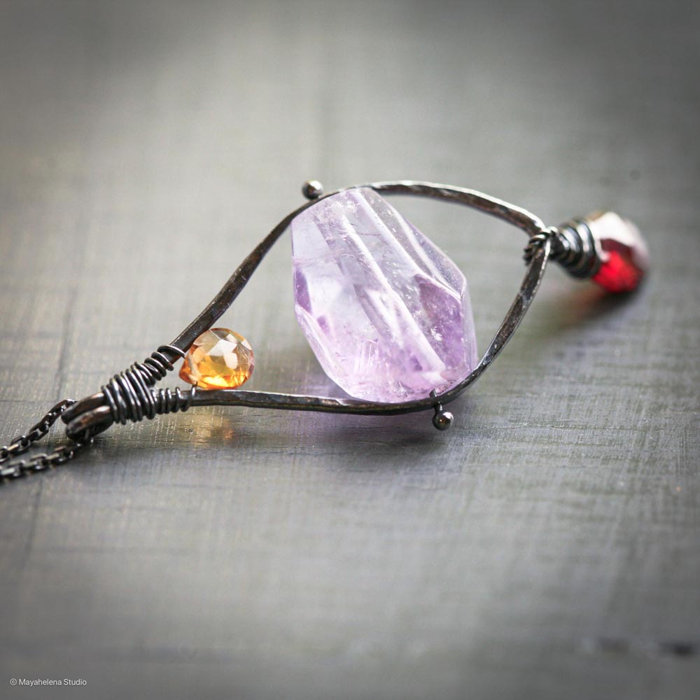 il_fullxfull.6156968096_9zn8.jpg Serenity - Amethyst Garnet Citrine Sterling Silver Pendant Necklace