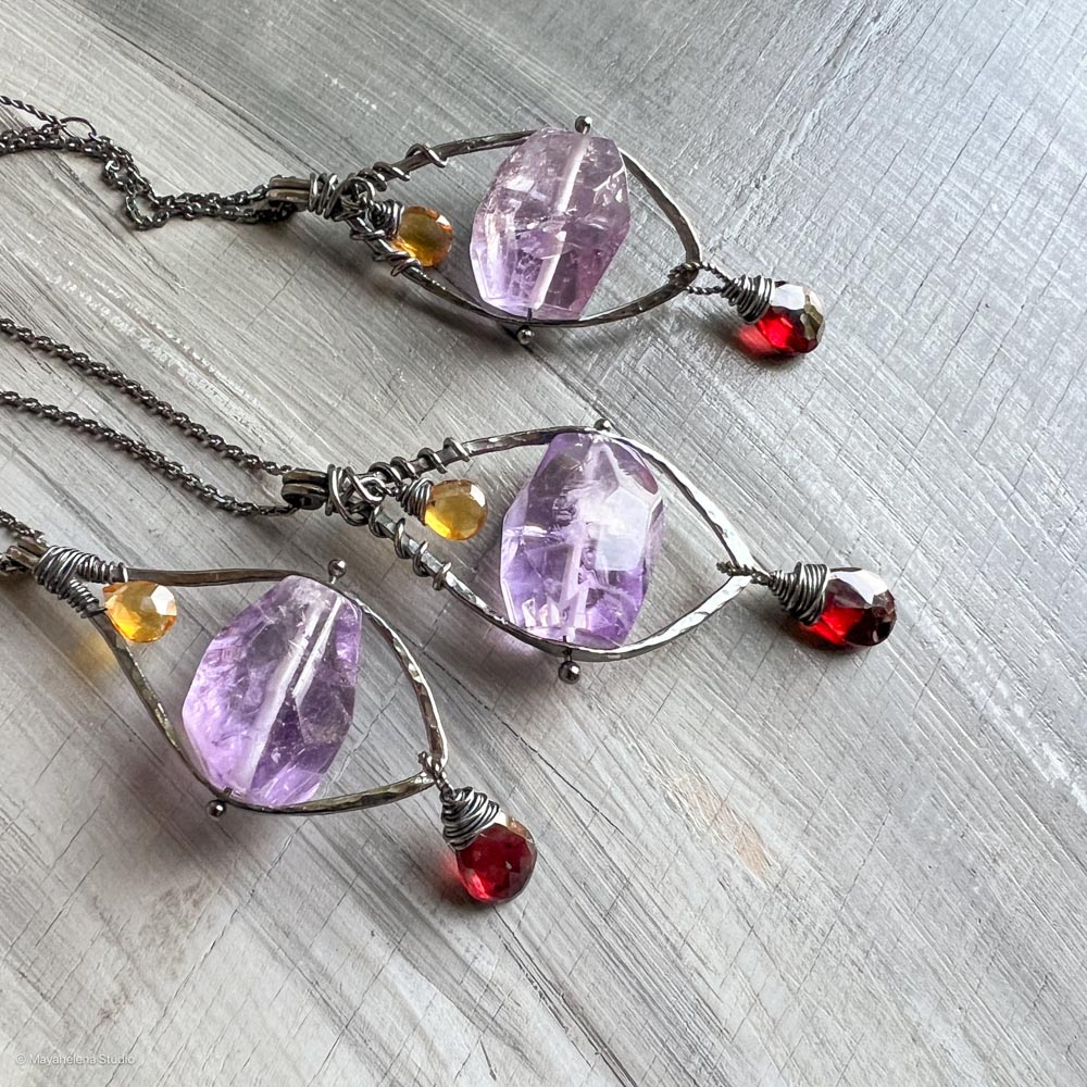 il_fullxfull.6189147545_dxi1.jpg Serenity - Amethyst Garnet Citrine Sterling Silver Pendant Necklace