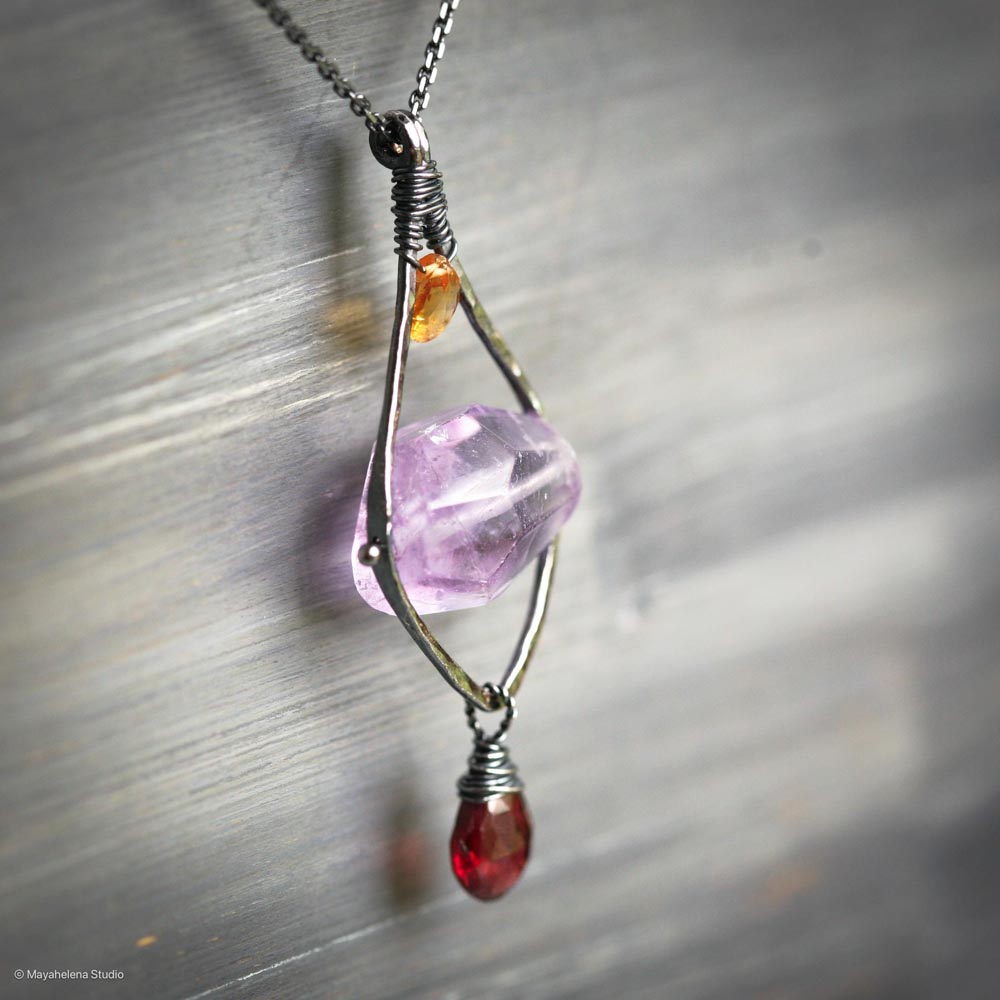 il_fullxfull.6205038255_nko1.jpg Serenity - Amethyst Garnet Citrine Sterling Silver Pendant Necklace