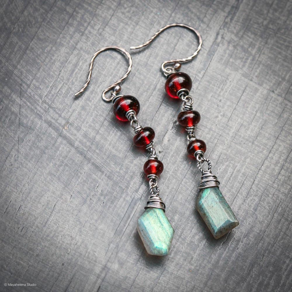 il_fullxfull.6443795472_nmnc.jpg Defiant - Labradorite Garnet Sterling Silver Earrings
