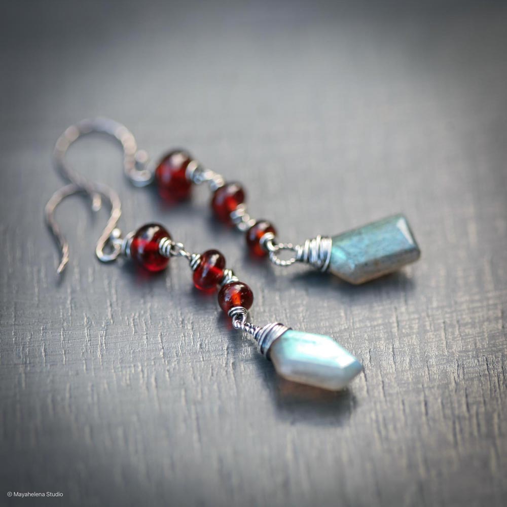 il_fullxfull.6491893119_c6rd.jpg Defiant - Labradorite Garnet Sterling Silver Earrings