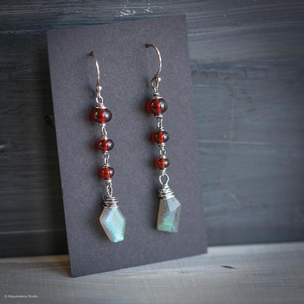 il_fullxfull.6491893129_a2pm.jpg Defiant - Labradorite Garnet Sterling Silver Earrings