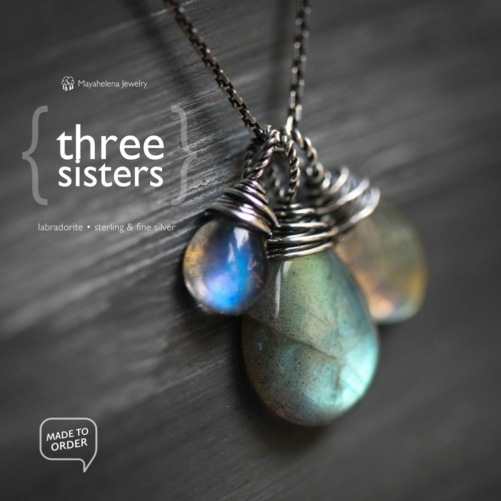 Three Sisters - Labradorite Wire Wrapped Sterling Silver Necklace