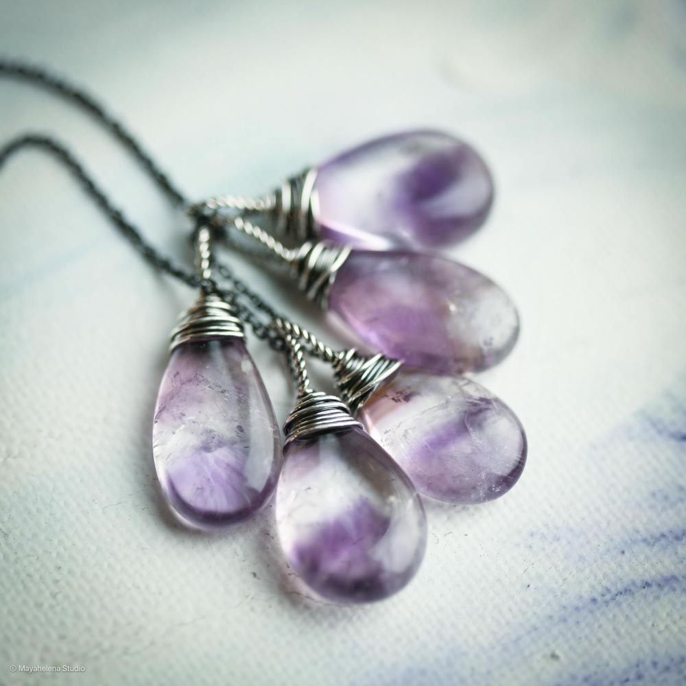 Spellbound - Phantom Amethyst Wire Wrapped Sterling Silver Pendant Necklace - February Birthstone