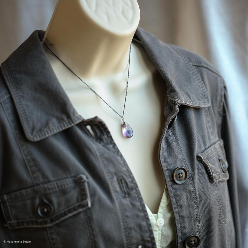 Spellbound - Phantom Amethyst Wire Wrapped Sterling Silver Pendant Necklace - February Birthstone