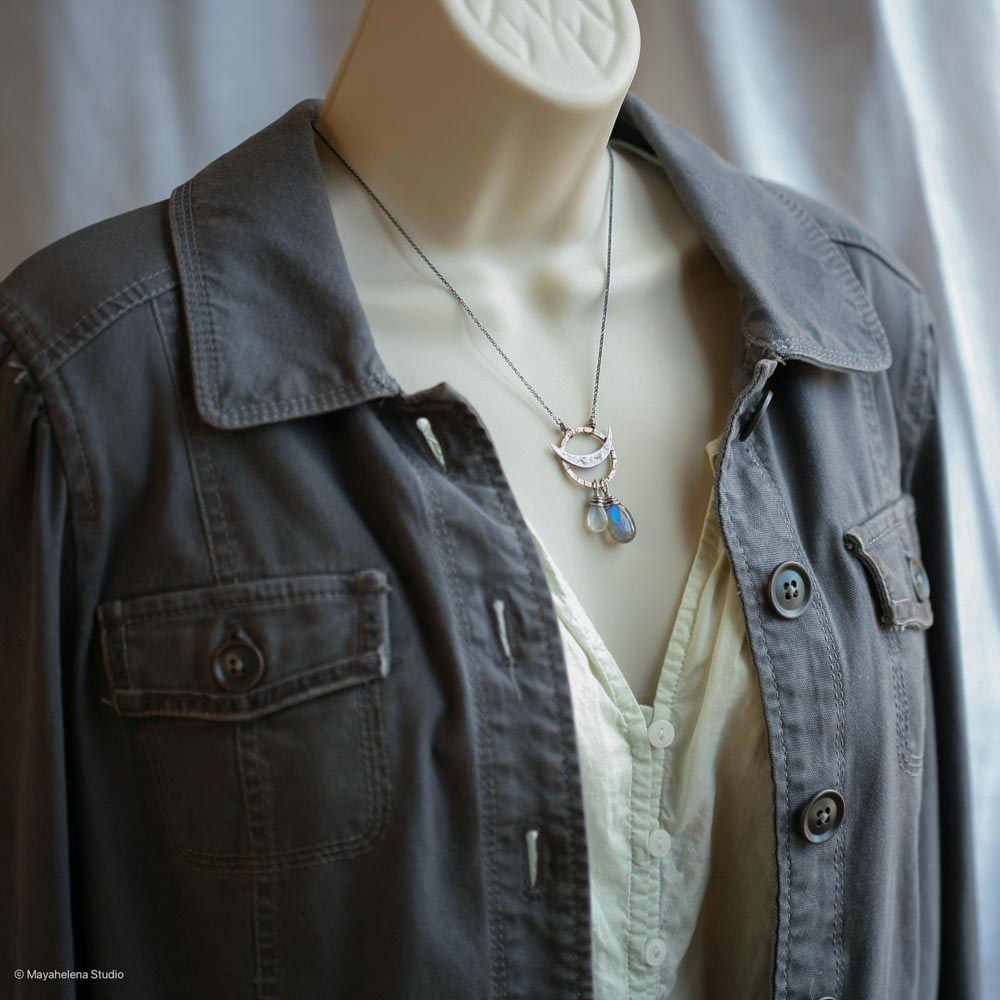 il_fullxfull.6616339070_gi2j.jpg Dark Side of the Moon - Labradorite Moonstone Solar Eclipse Brass and Sterling Silver Necklace