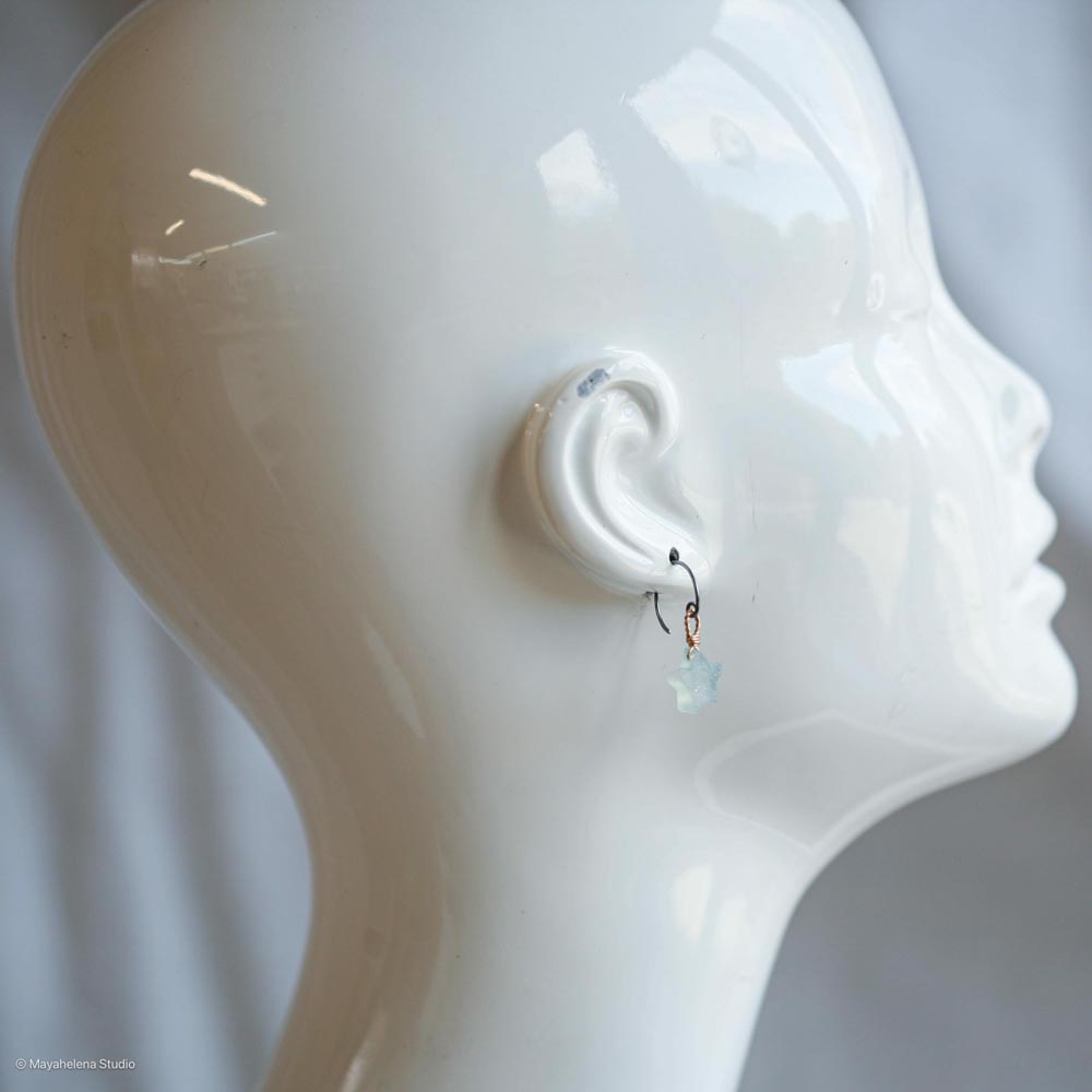 Star Child - Chalcedony Brass Oxidized Sterling Silver Earrings