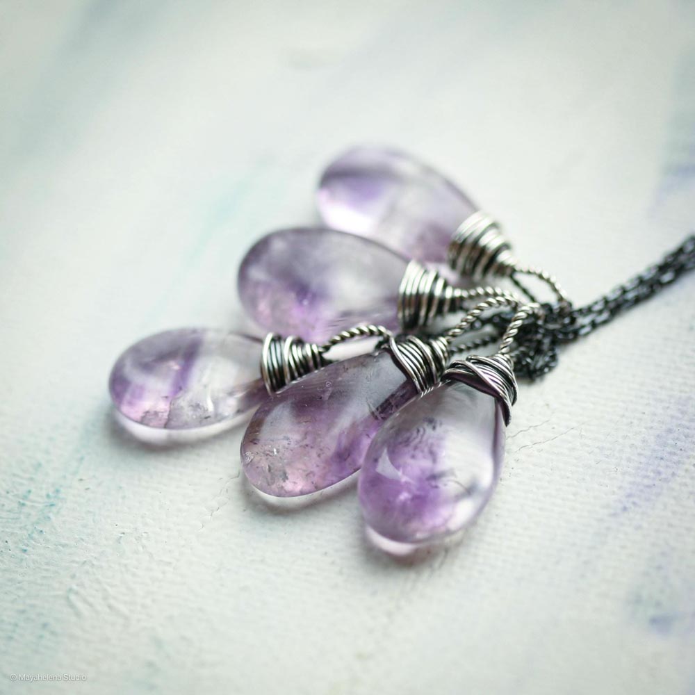 Spellbound - Phantom Amethyst Wire Wrapped Sterling Silver Pendant Necklace - February Birthstone