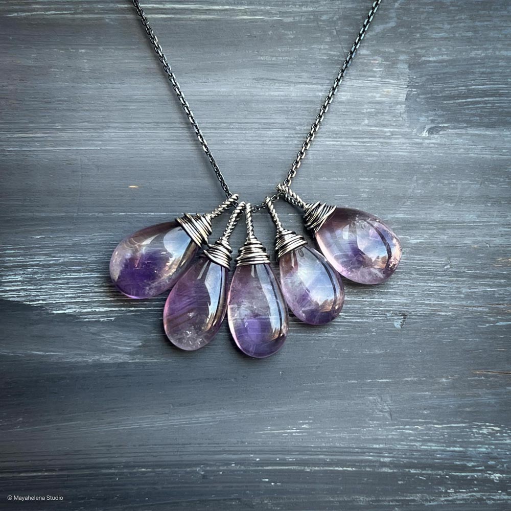 Spellbound - Phantom Amethyst Wire Wrapped Sterling Silver Pendant Necklace - February Birthstone