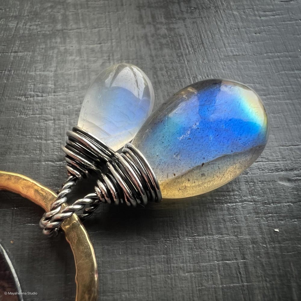 il_fullxfull.6664433589_79np.jpg Dark Side of the Moon - Labradorite Moonstone Solar Eclipse Brass and Sterling Silver Necklace