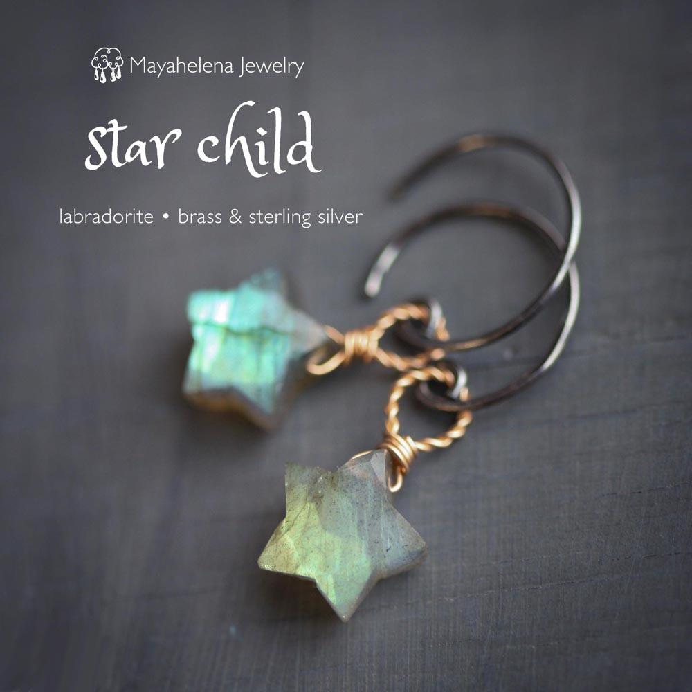 Star Child - Labradorite Brass Sterling Silver Earrings
