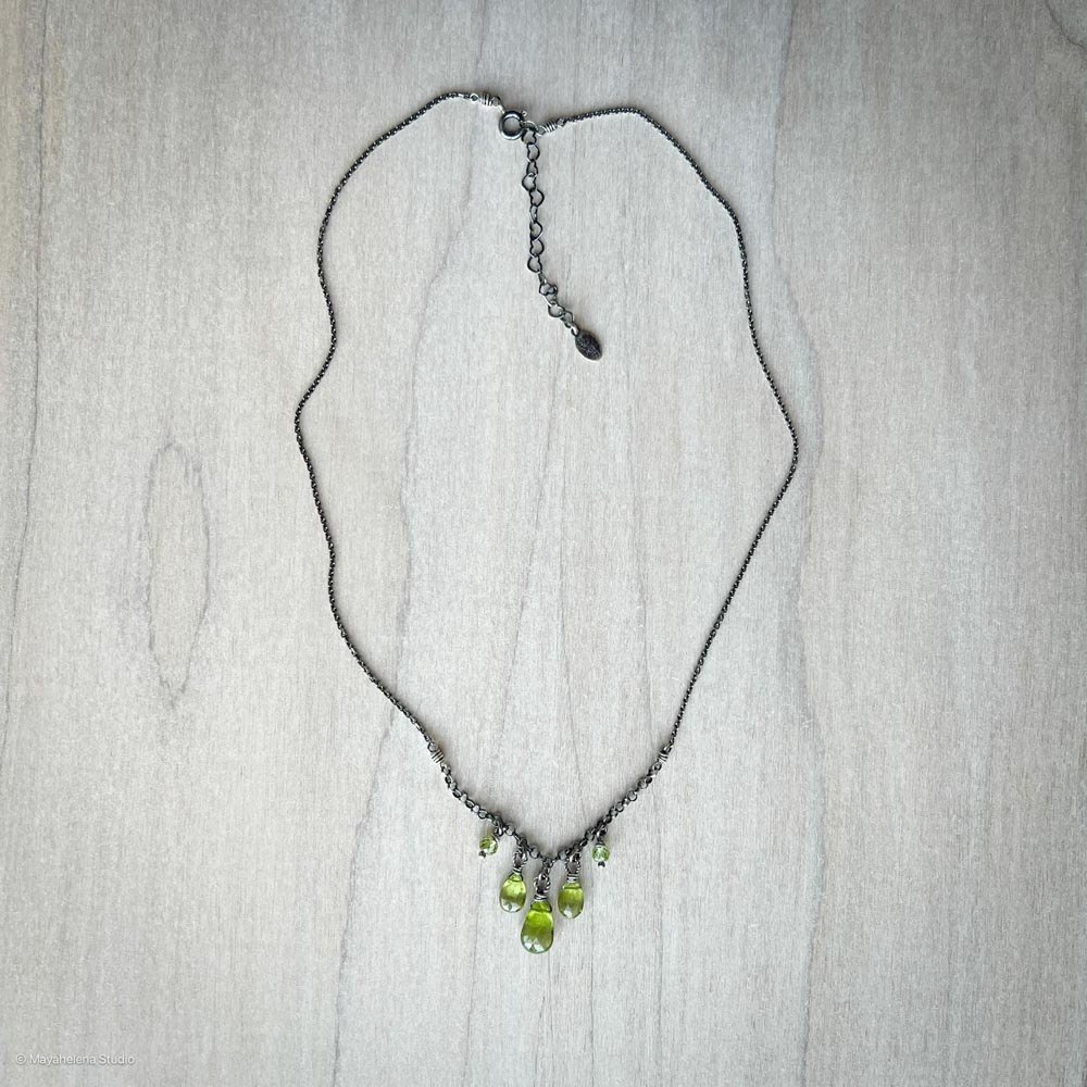 Summer Showers - Peridot Wire Wrapped Sterling Silver Necklace