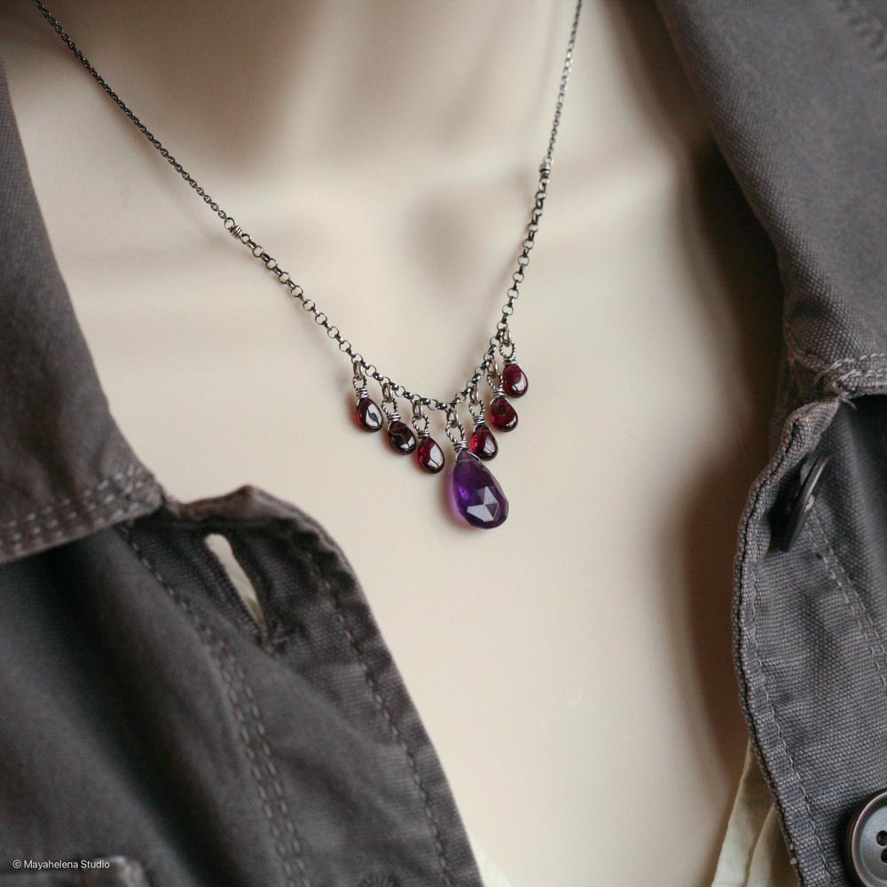 il_fullxfull.6675649944_bjsa.jpg Abundance - Amethyst and Garnet Oxidized Sterling Silver Necklace