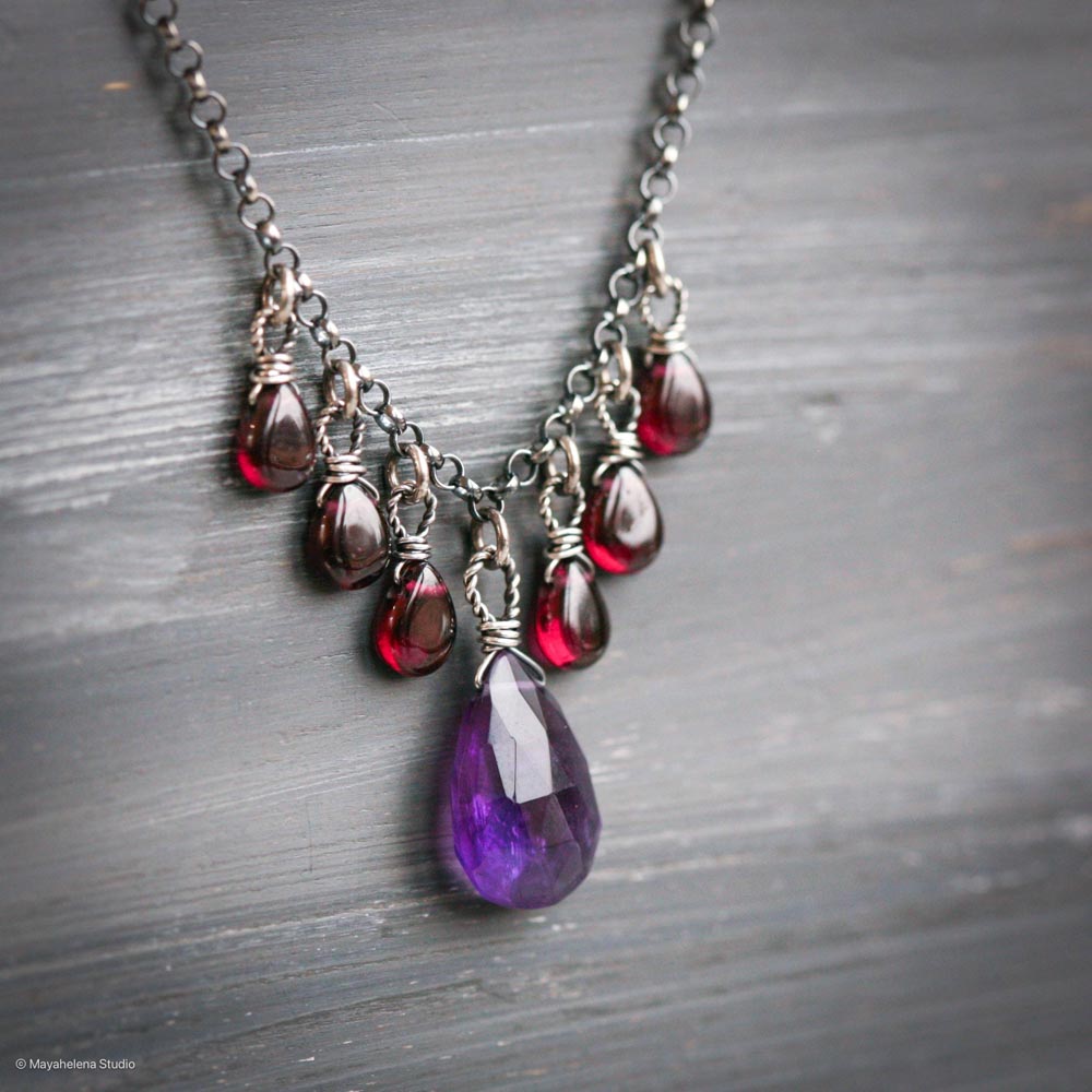 il_fullxfull.6675649946_4d1x.jpg Abundance - Amethyst and Garnet Oxidized Sterling Silver Necklace