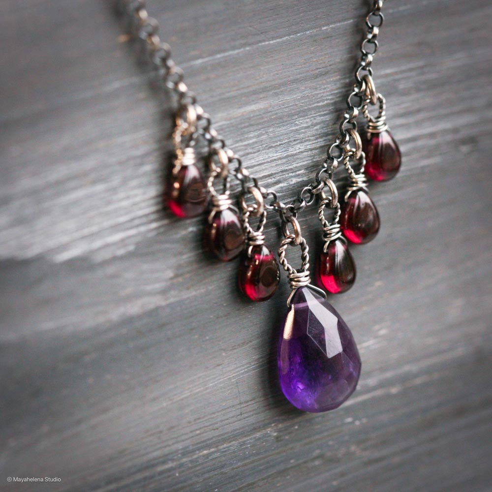 il_fullxfull.6675651552_ivze.jpg Abundance - Amethyst and Garnet Oxidized Sterling Silver Necklace